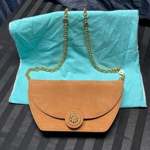 Vintage Tiffany & Co. Light Cognac Suede Clutch with shoulder chain